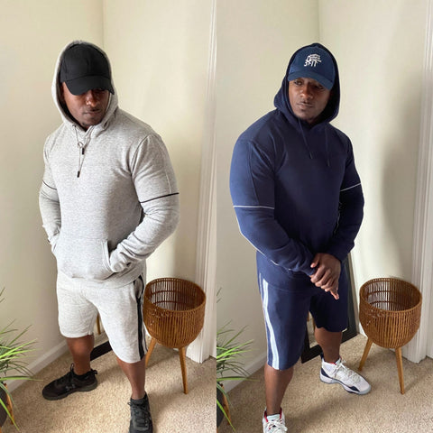 Zip-Piped Solid Hoodie Sets